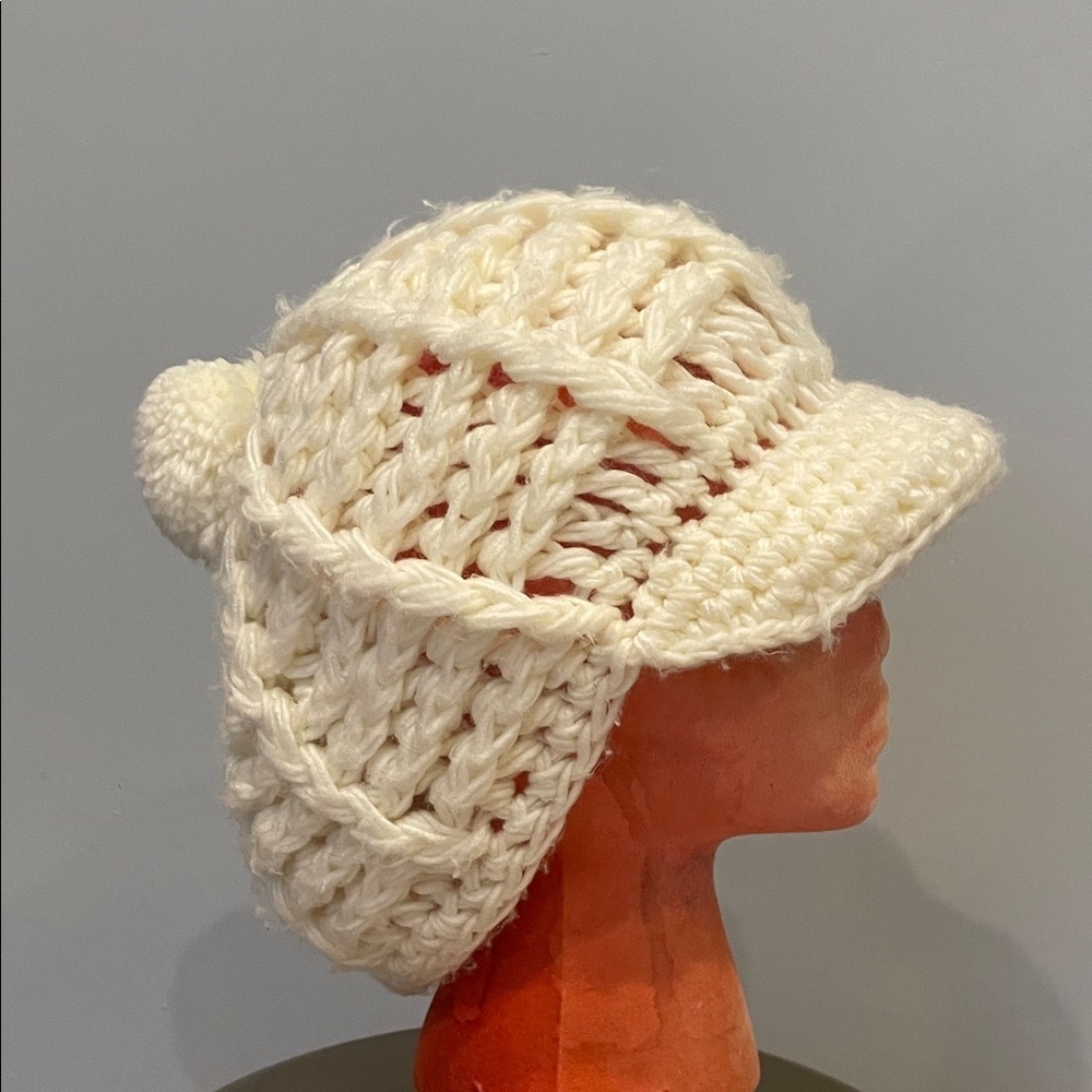 Cream Knit Beanie with Brim